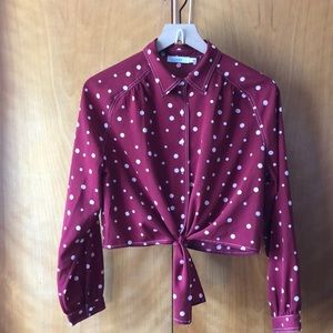 Y2K Lush Brick Red & White Crop Top Tie Waist Top S